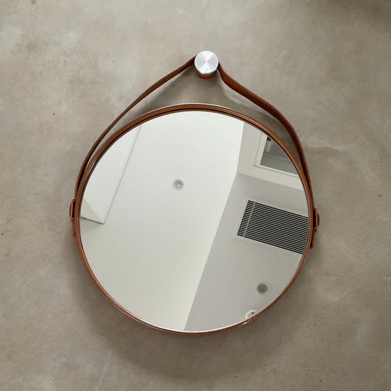 Round Leather Framed Mirror