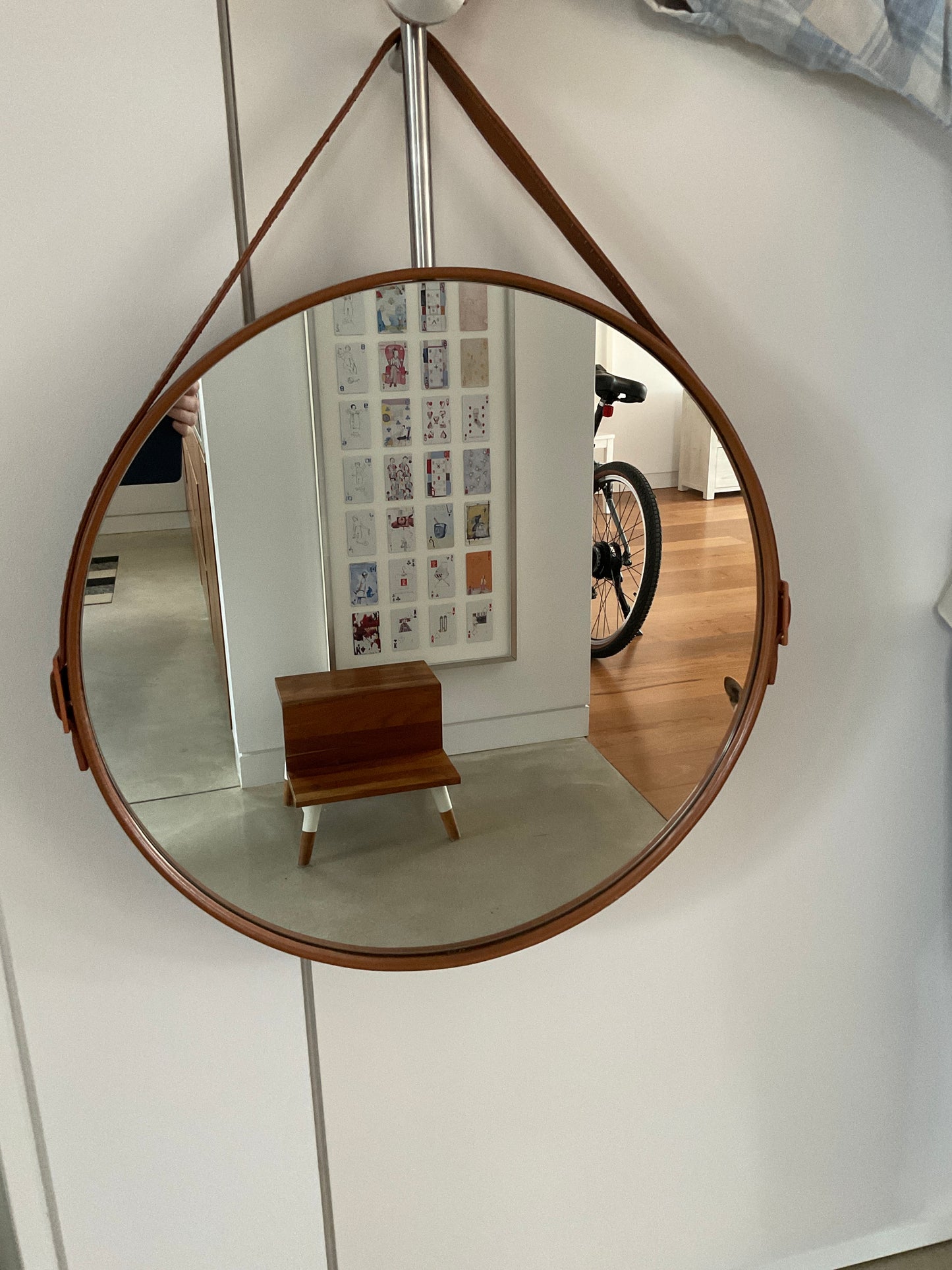 Round Leather Framed Mirror