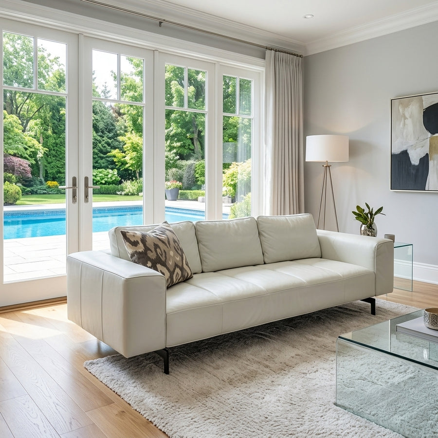 Amsterdam Three Seat Sofa by BoConcept – vanilla grain leather upholstery, image 1 of 5