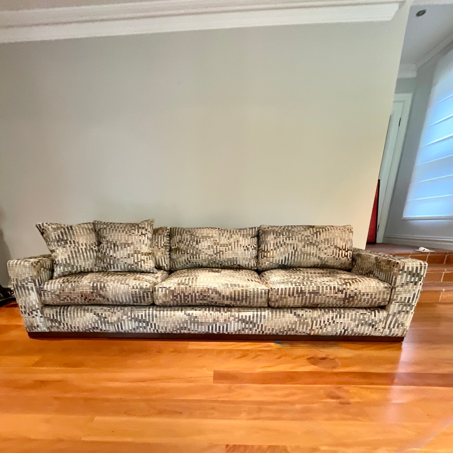 Brutus Sofa by Lounge Designer Furniture with timber plinth base, pre-owned designer furniture