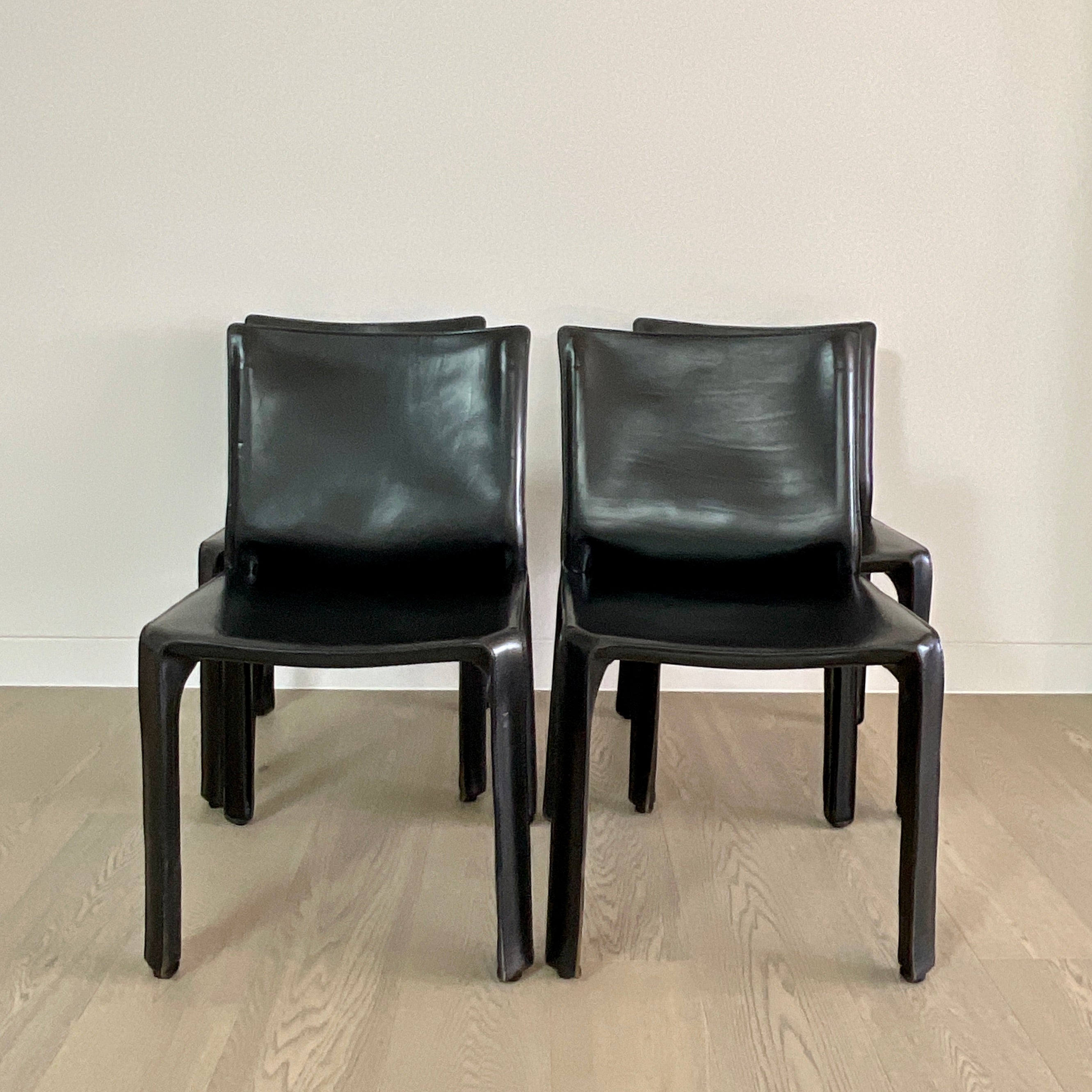 Cassina Cab 412 Chair by Mario Bellini Black Leather Set of 4