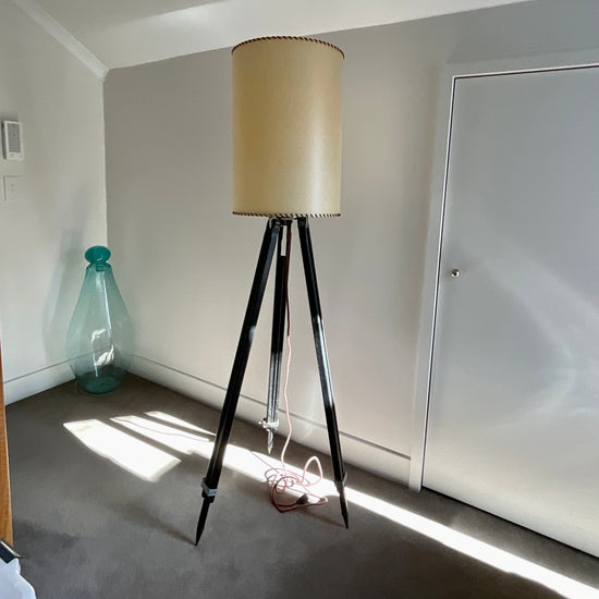 Timber Tripod Base Floor Lamp with Parchment Shade by Country Trader