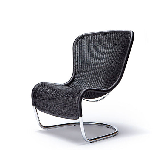 Feelgood Designs CL180 Cantilever Chair with chrome frame and charcoal rattan, pre-owned designer furniture