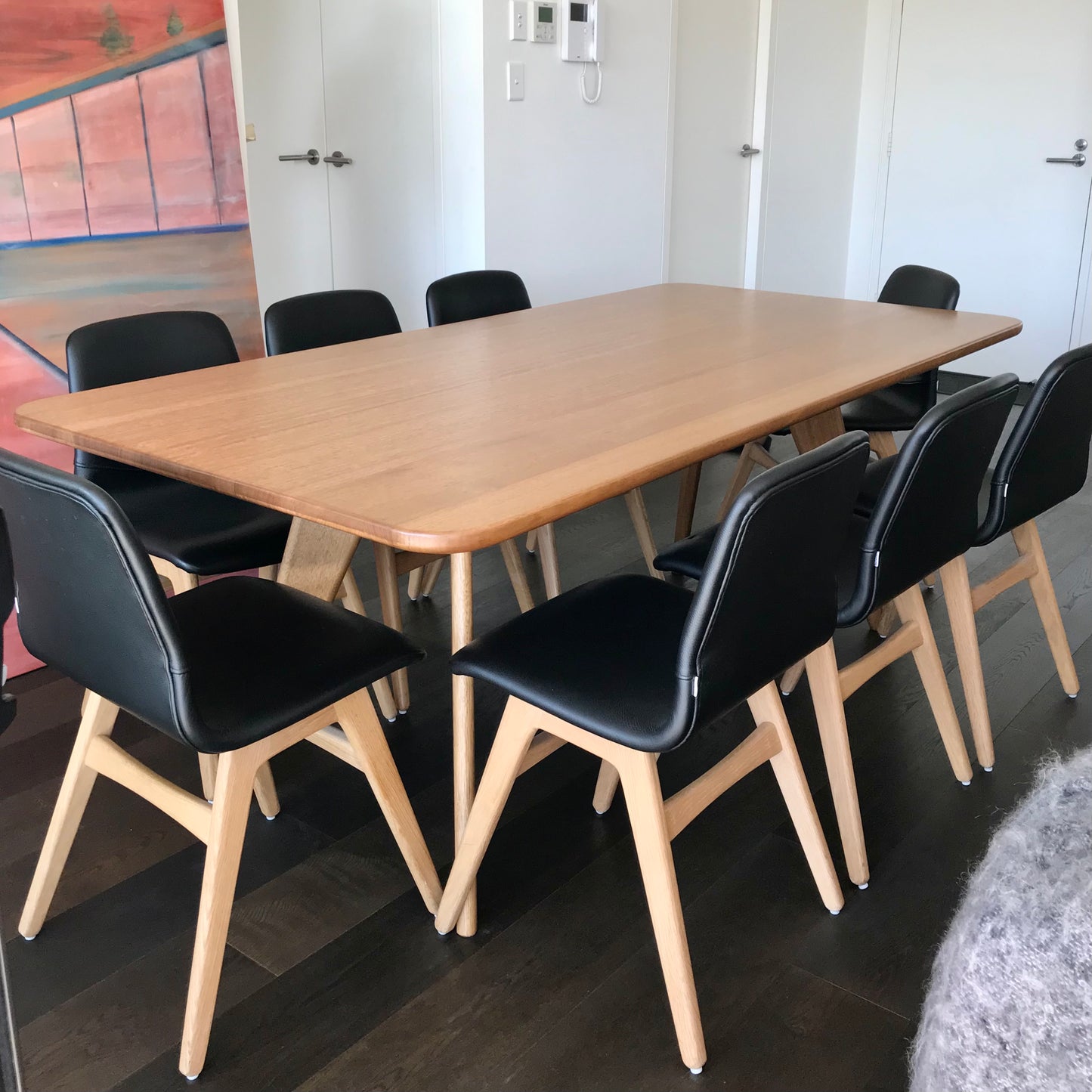 Coopers Store Bespoke Jet American Oak dining table with radius corners, pre-owned designer furniture