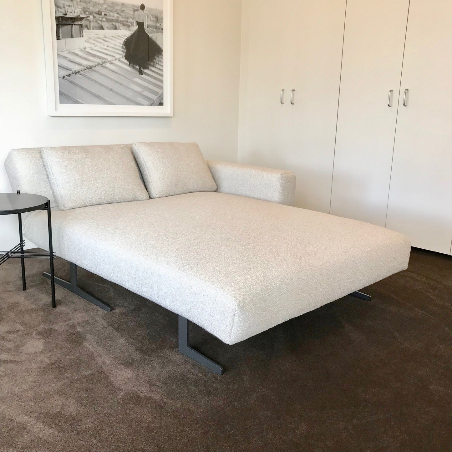 Gelosa Record chaise lounge sofa bed in Siberia grey upholstery, pre-owned designer furniture
