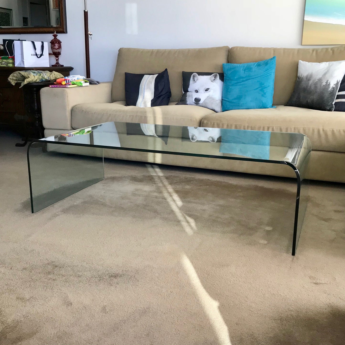 Fiam Italia Ponte curved glass coffee table, pre-owned designer furniture