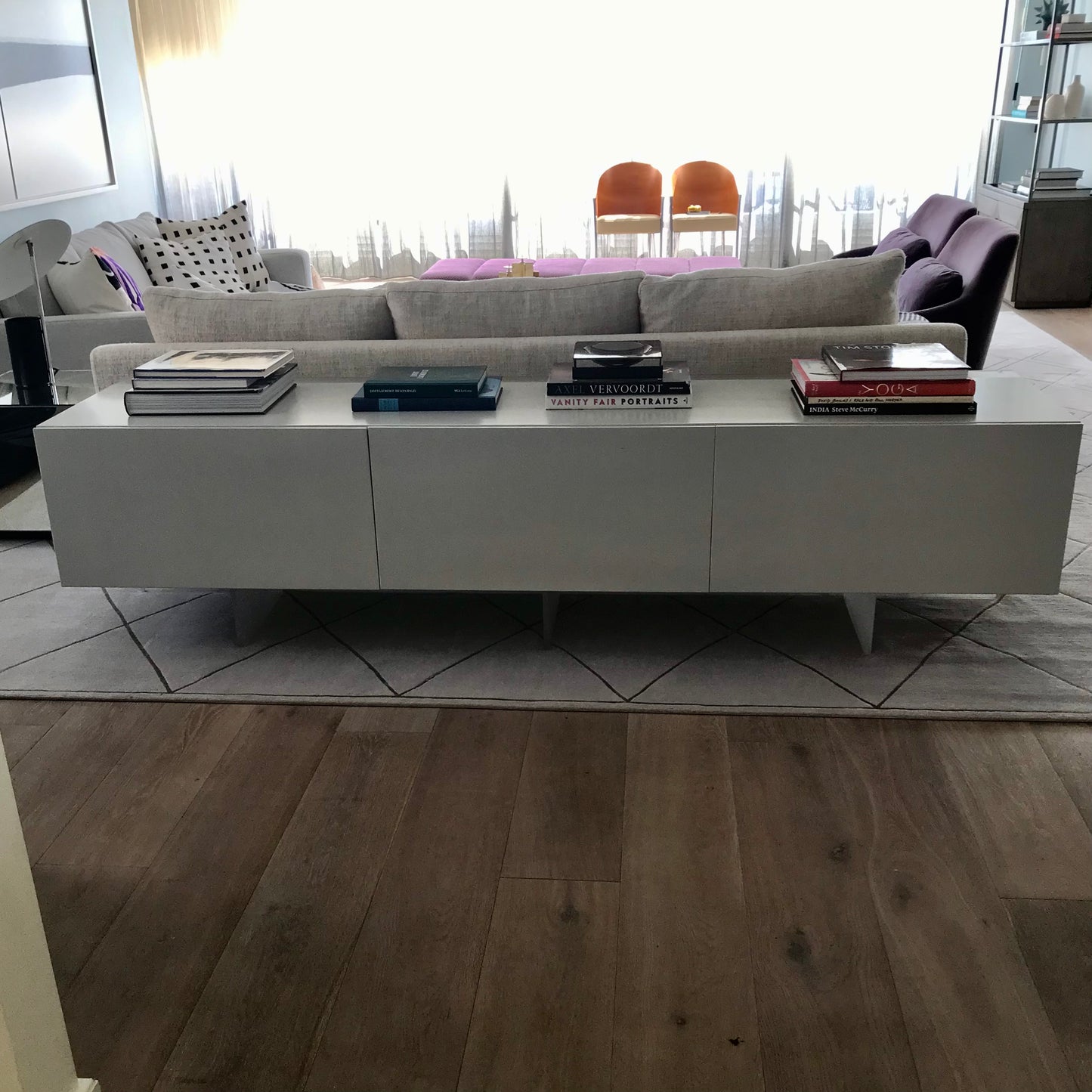 B&B Italia matte grey sideboard with plexiglass plinth, pre-owned designer furniture