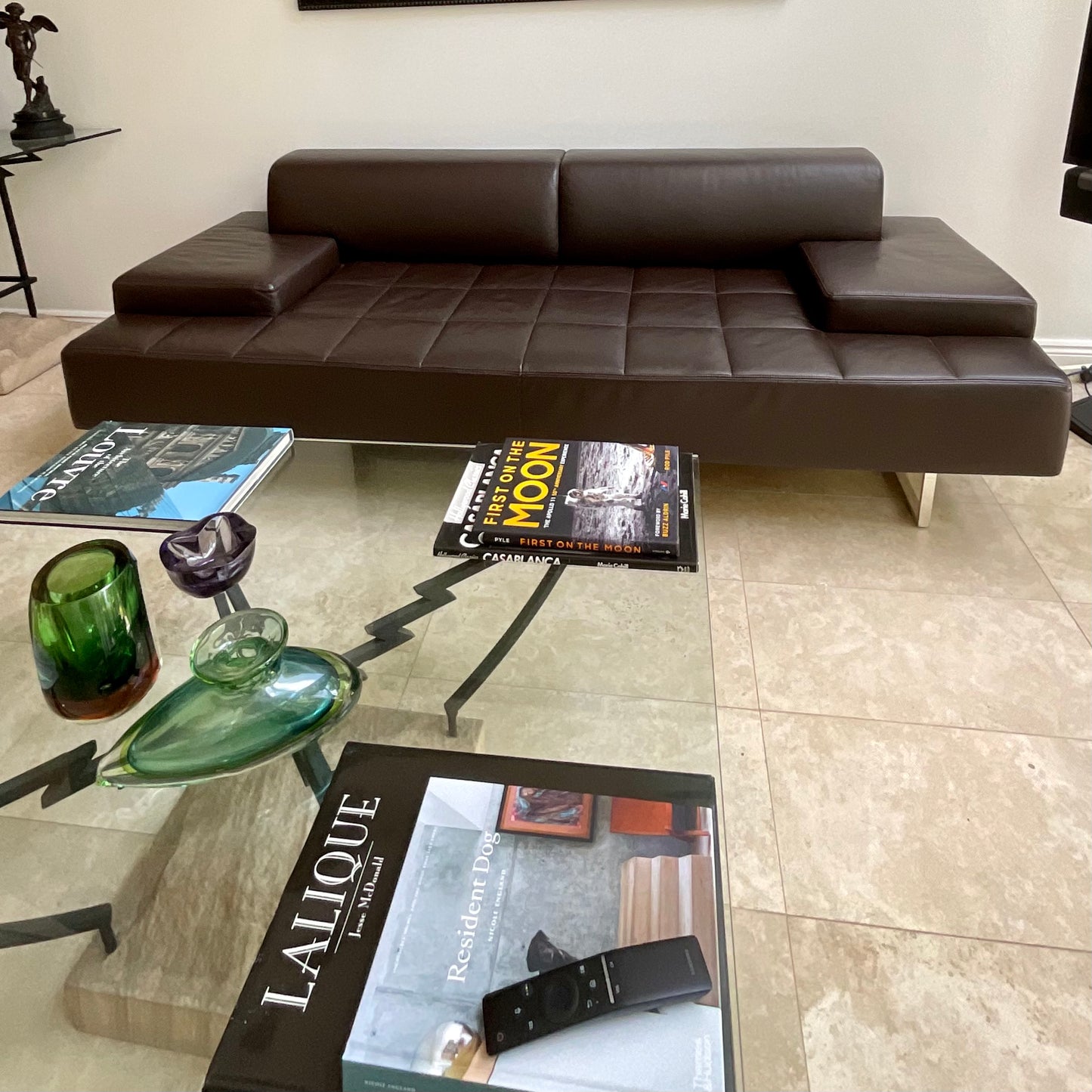 Poltrona Frau Quadra sofa in dark brown leather, pre-owned designer furniture