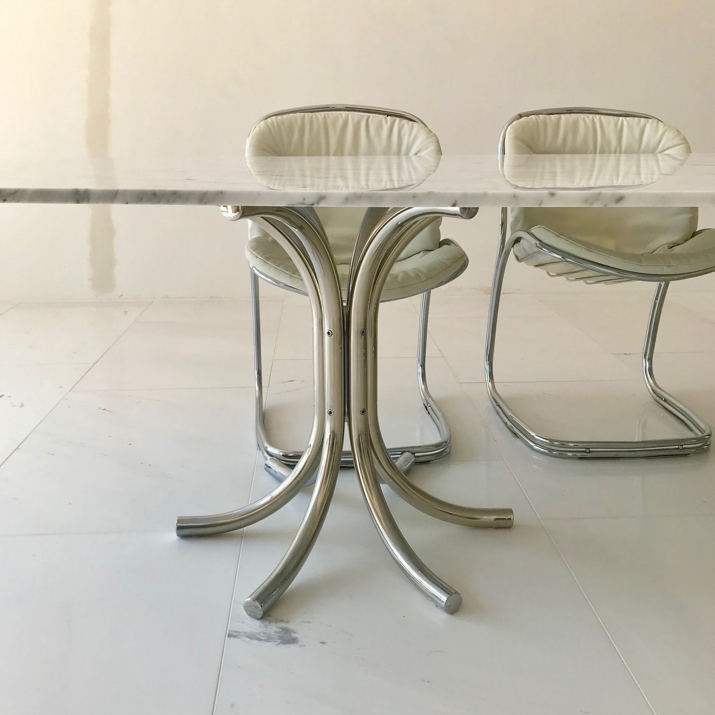Vintage Chrome Base Dining Table with Stone Top