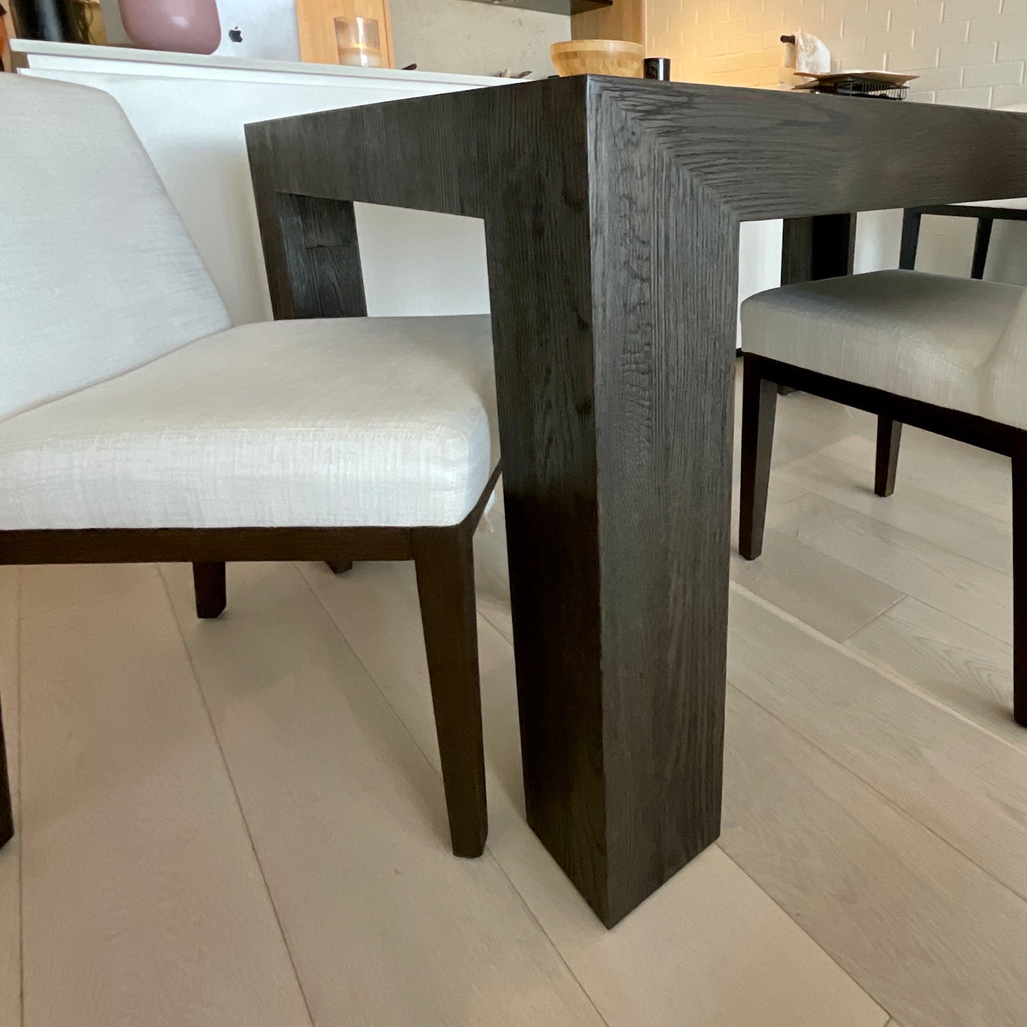 Restoration Hardware Machinto white oak dining table, 1970s postmodern style, pre-owned designer furniture