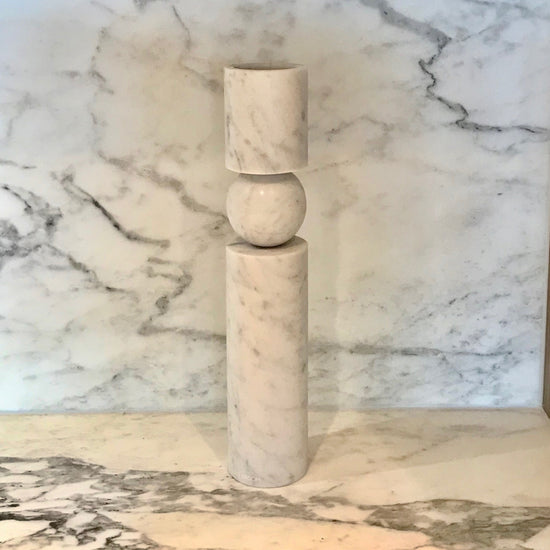 Load image into Gallery viewer, Fulcrum Candlestick Large White Marble by Lee Broom
