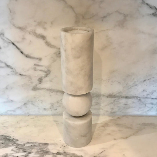 Fulcrum Candlestick Small White Marble by Lee Broom
