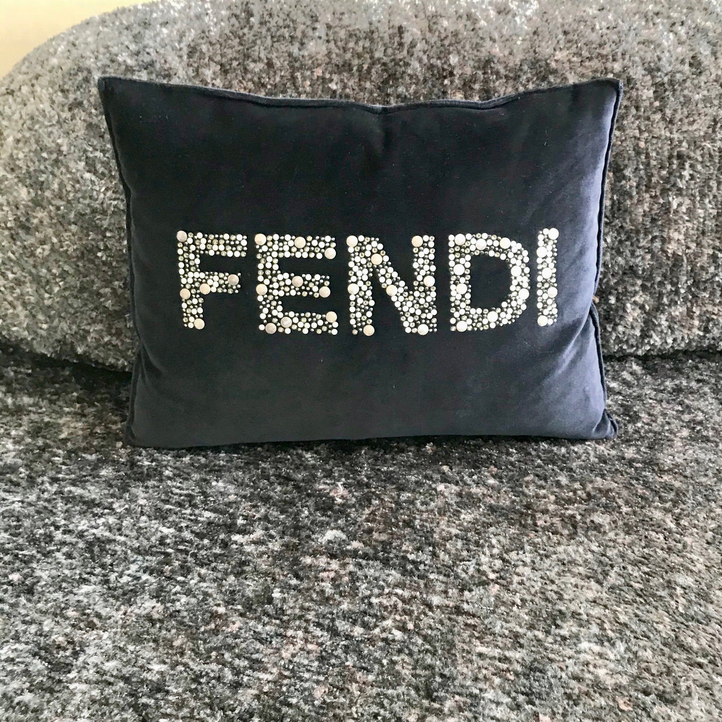 Velvet Metal Stud Blue Throw Pillow by Fendi Casa (2 available)