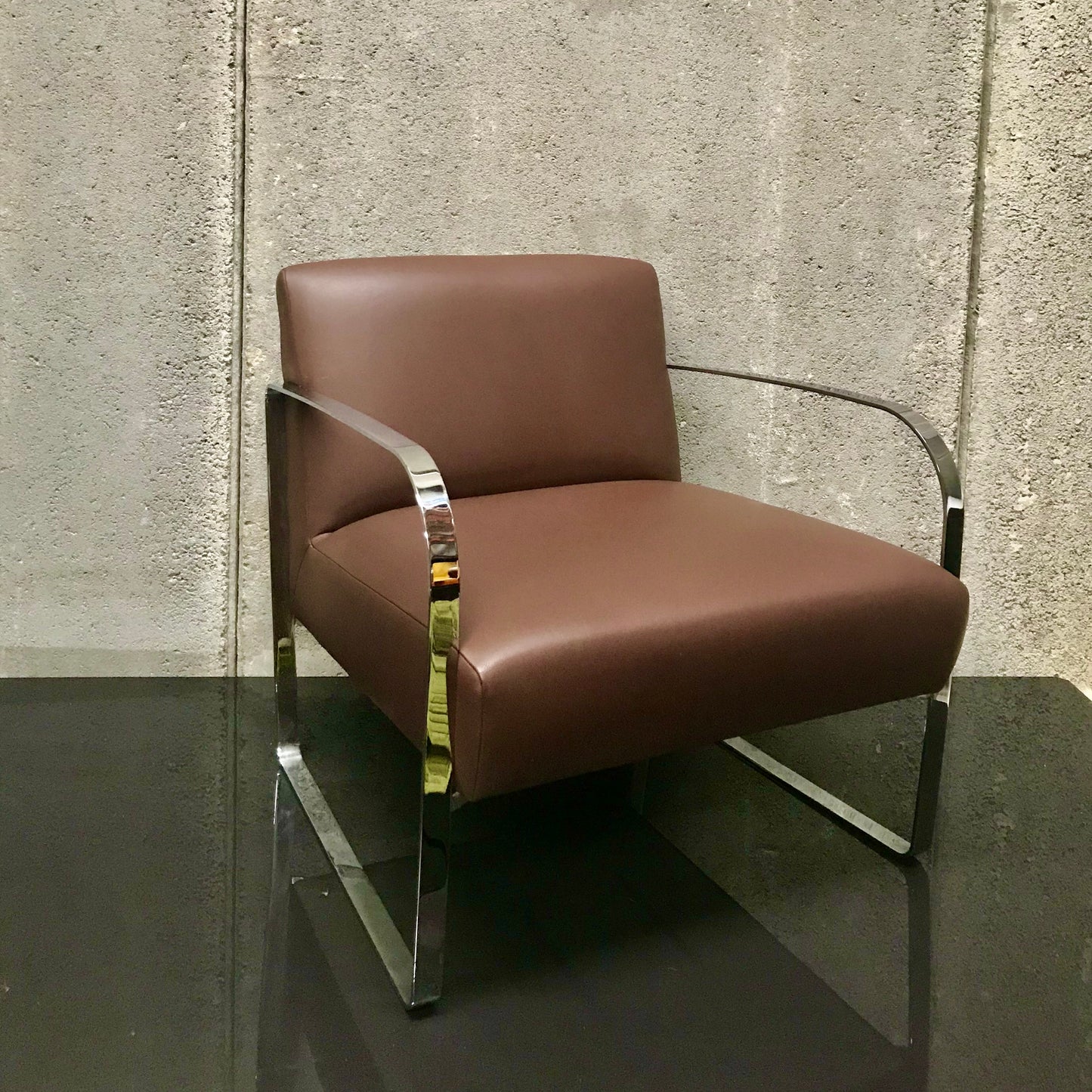 Brown Leather Armchair with Metal Frame (2 available)