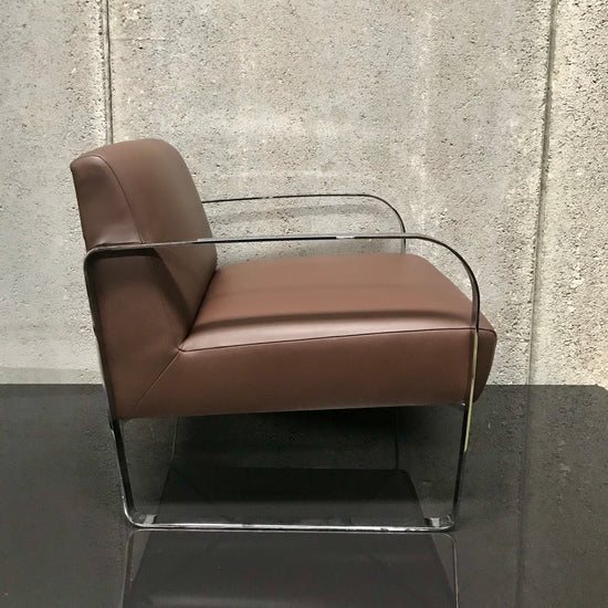 Brown Leather Armchair with Metal Frame (2 available)