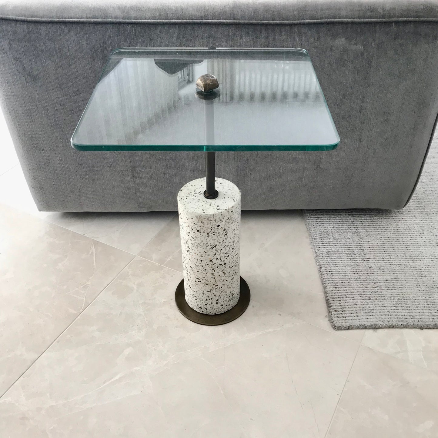 Load image into Gallery viewer, Side Table with Terrazzo Base &amp;amp; Glass Top by Coco Republic
