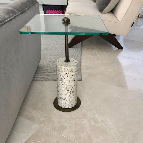 Side Table with Terrazzo Base & Glass Top by Coco Republic
