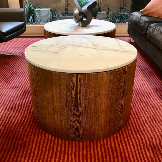 Custom Drum Table with Calacatta Marble Top