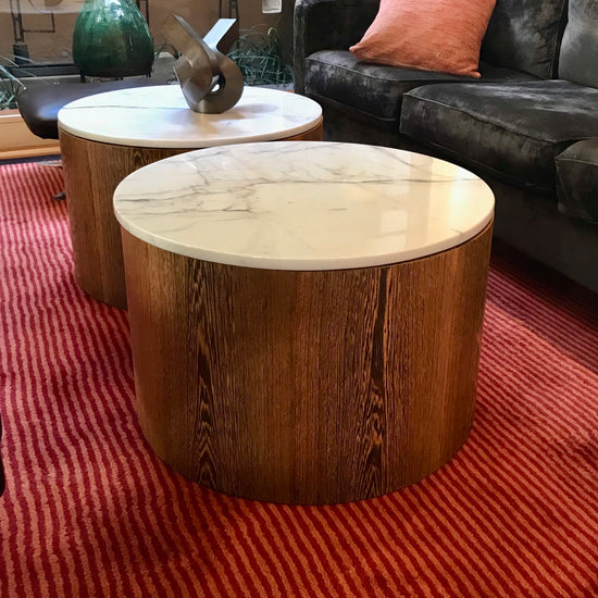 Custom Drum Table with Calacatta Marble Top