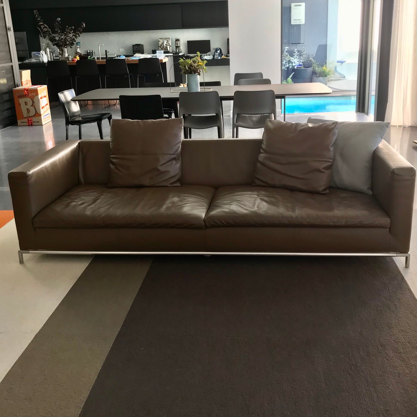 B&B Italia George three-seat sofa with aluminium frame and cushions, pre-owned designer furniture
