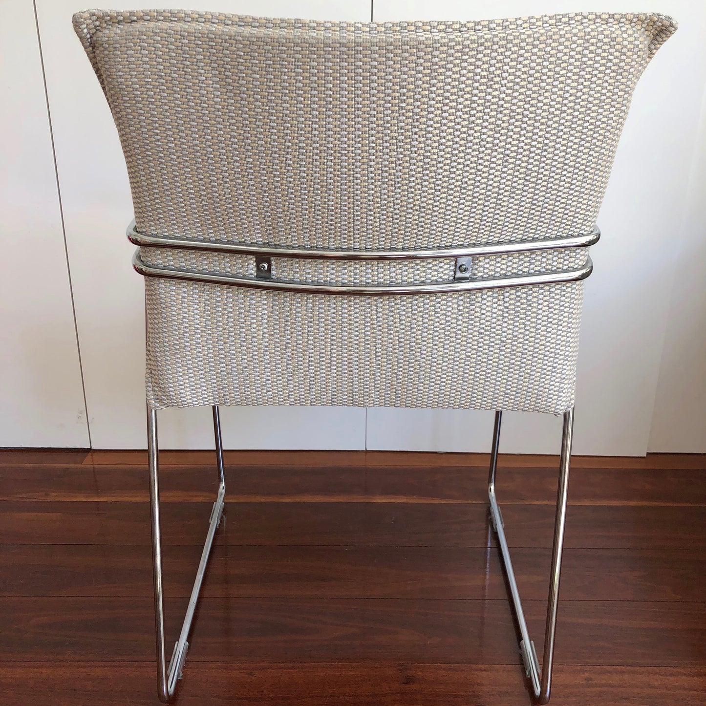 Space vintage dining chair chrome sled base reupholstered detail pre-owned designer furniture